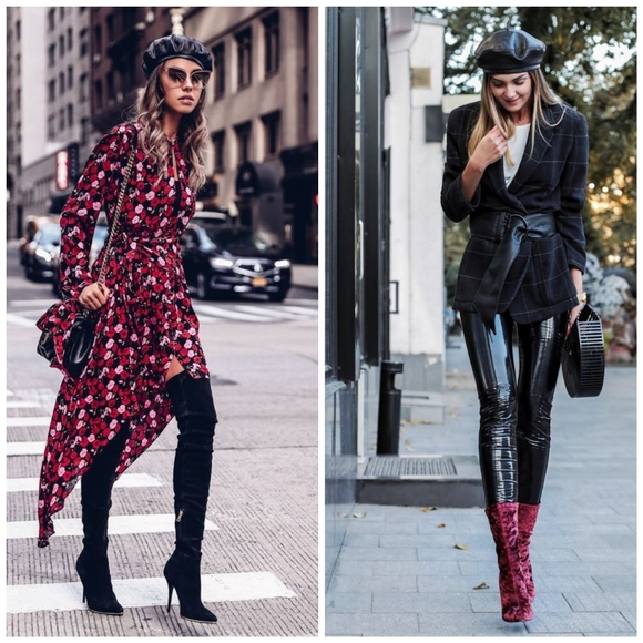 Black Leather Beret Hat Faux Leather Tam PU Vegan Leather - Picture 9 of 11